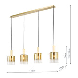 Dar Savannah 4 Light Bar Pendant Satin Gold and Gold Ombre Glass