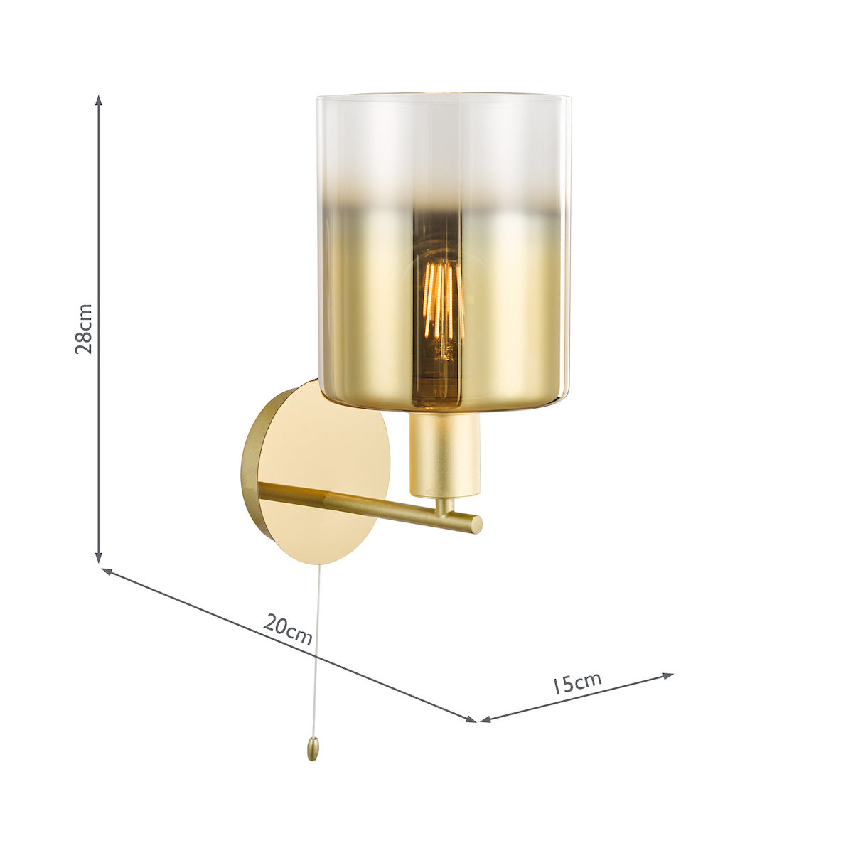 Dar Savannah Wall Light Satin Gold and Gold Ombre Glass