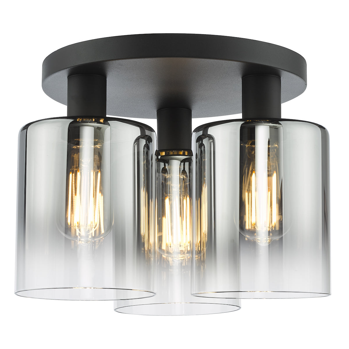 Dar Savannah 3 Light Flush Matt Black and Smoked Glass
