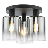 Dar Savannah 3 Light Flush Matt Black and Smoked Glass