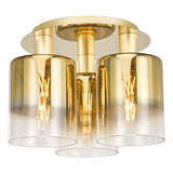 Dar Savannah 3 Light Flush Satin Gold and Gold Ombre Glass