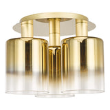 Dar Savannah 3 Light Flush Satin Gold and Gold Ombre Glass