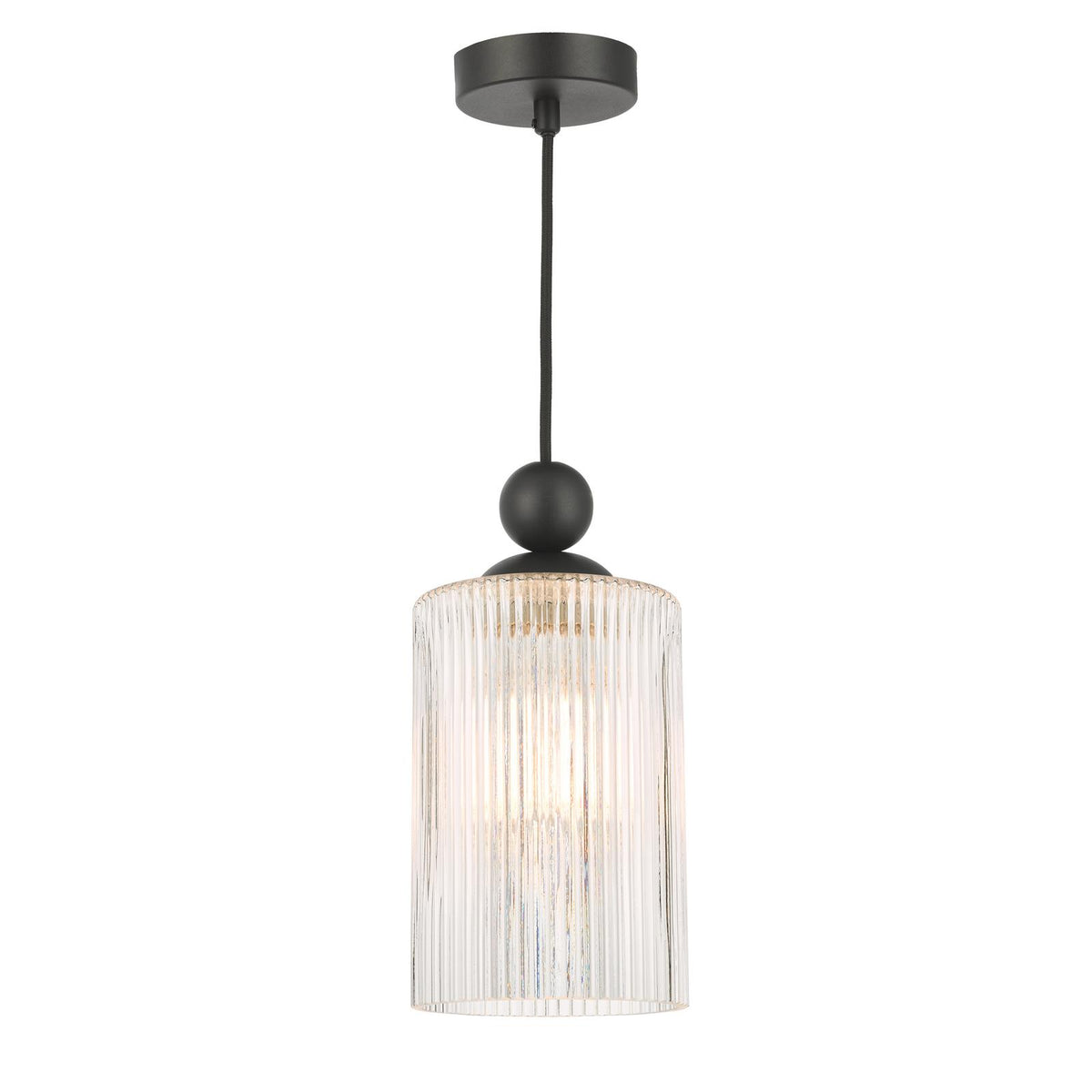 Dar Pendant Matt Black with Ribbed Cylinder Glass