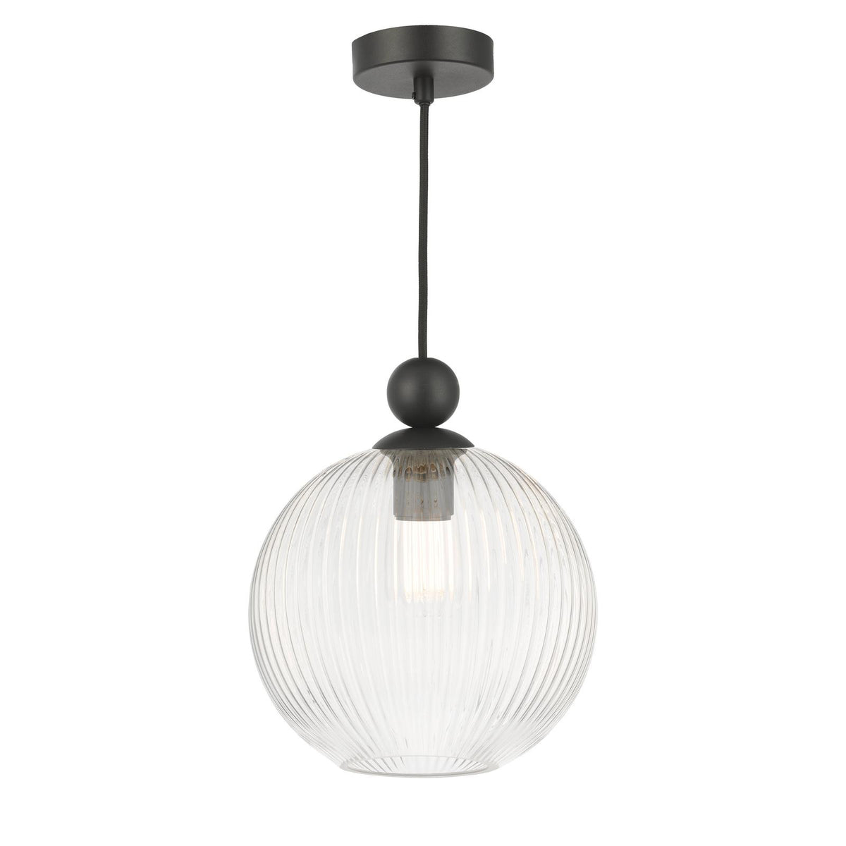 Dar Pendant Matt Black with Ribbed Globe Glass