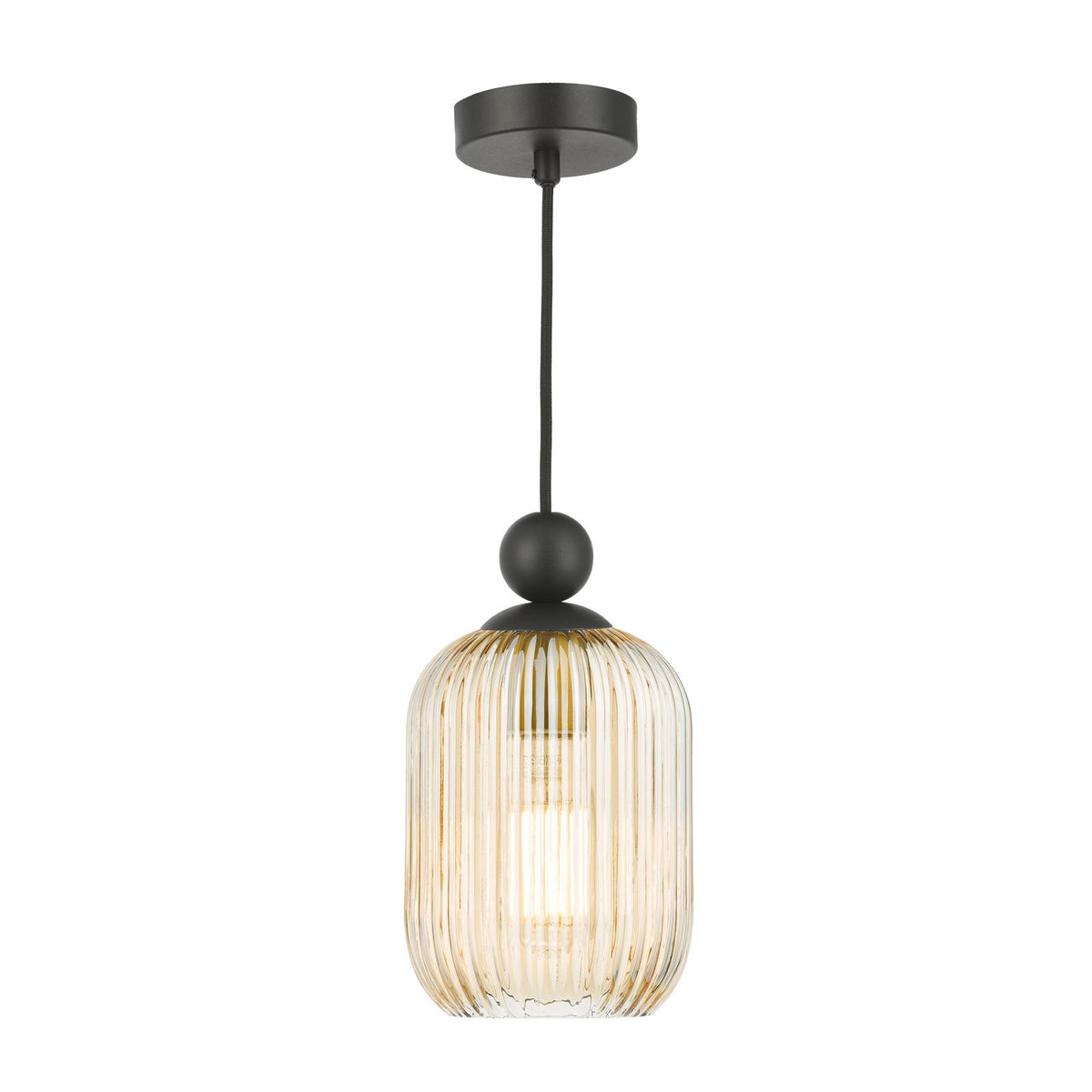 Dar Pendant Matt Black with Champagne Ribbed Glass