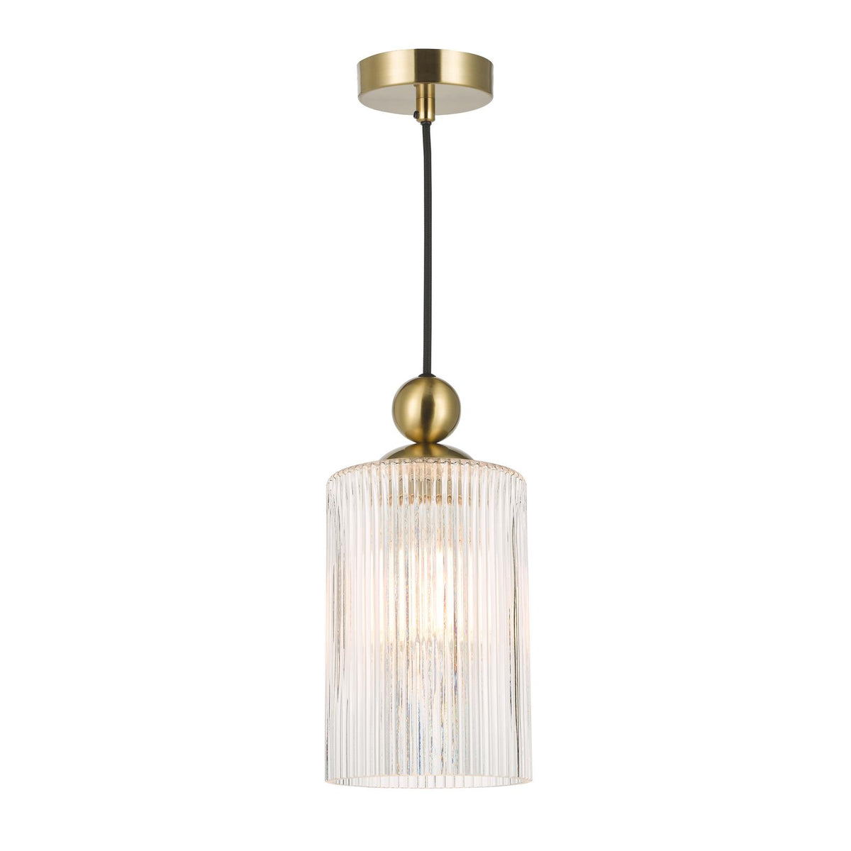 Dar Pendant Satin Brass with Ribbed Cylinder Glass