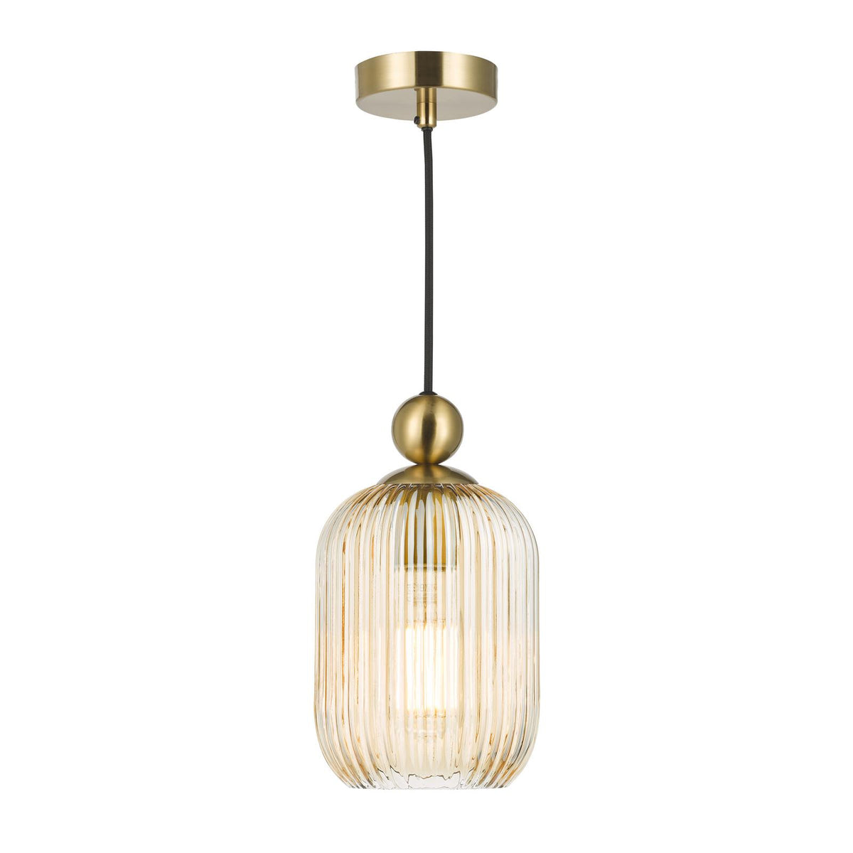 Dar Pendant Satin Brass with Champagne Ribbed Glass
