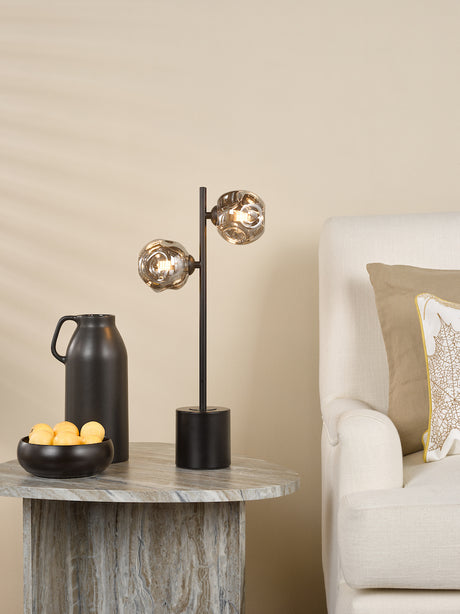 Dar Spiral 2 Light Table Lamp Matt Black With Closed Organic Smoked Glass