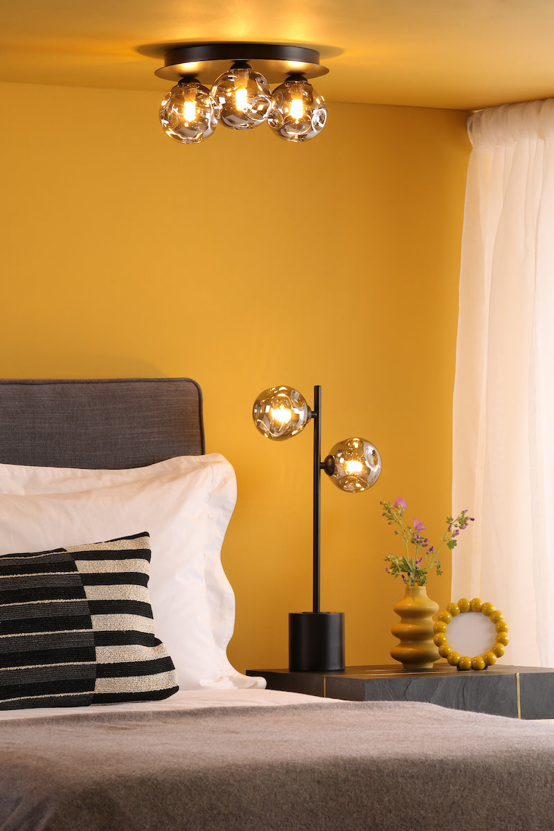 Dar Spiral 2 Light Table Lamp Matt Black With Closed Organic Smoked Glass