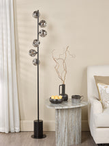 Dar Spiral 6 Light Floor Lamp Matt Black With Closed Organic Smoked Glass