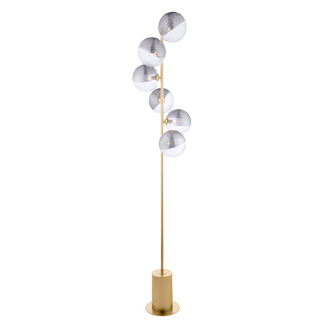 Dar Spiral 6 Light Floor Lamp Matt Gold & Smoked/Clear Ribbed Glass –  from Amos Lighting + Home