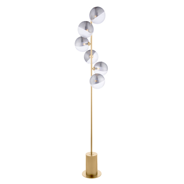 Dar Spiral 6 Light Floor Lamp Matt Gold & Smoked/Clear Ribbed Glass –  from Amos Lighting + Home