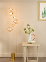 Dar Spiral 6 Light Floor Lamp Matt Gold and Amber Glass