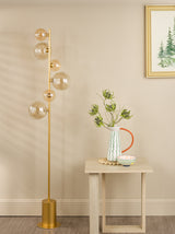 Dar Spiral 6 Light Floor Lamp Matt Gold and Amber Glass