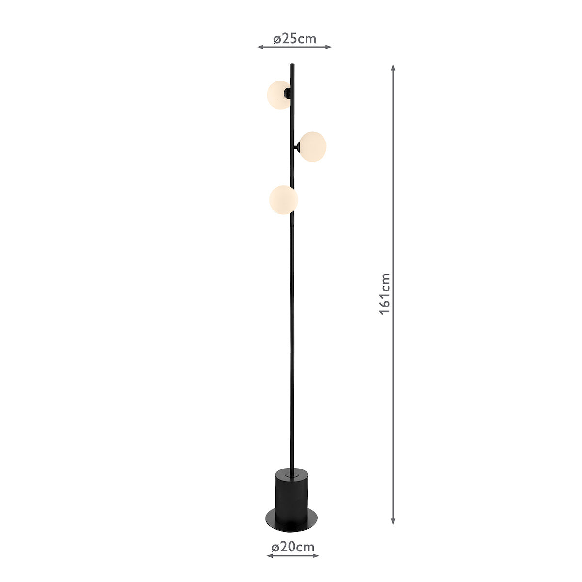 Dar Spiral 3 Light Floor Lamp Matt Black & Opal Glass –  from Amos Lighting + Home