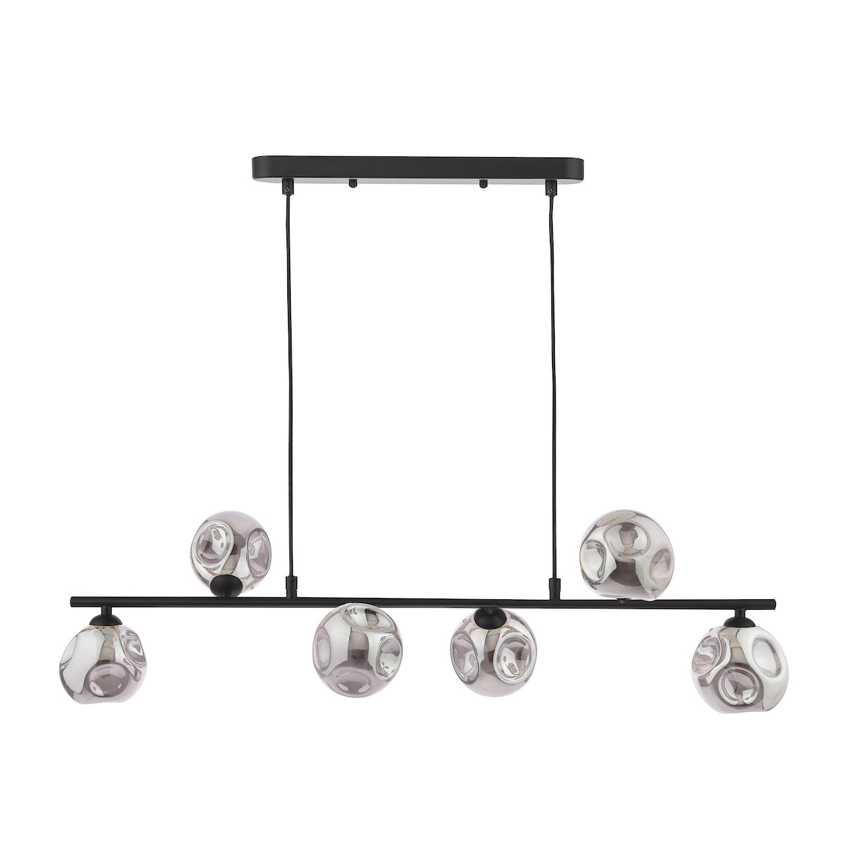 Dar Spiral 6 Light Bar Pendant Matt Black With Closed Organic Smoked Glass