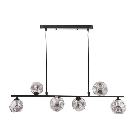 Dar Spiral 6 Light Bar Pendant Matt Black With Closed Organic Smoked Glass