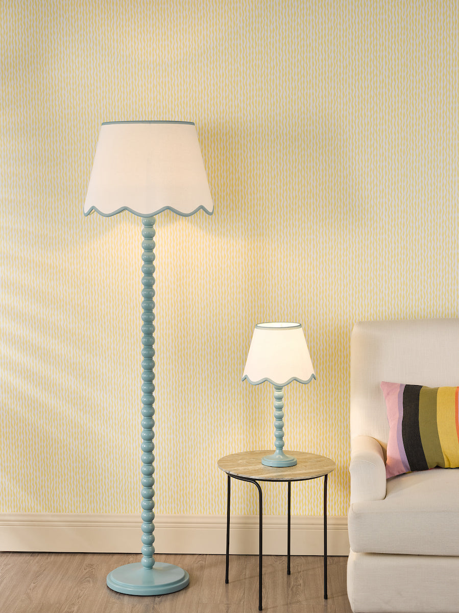 Dar Spool Table Lamp Blue With Poma Shade
