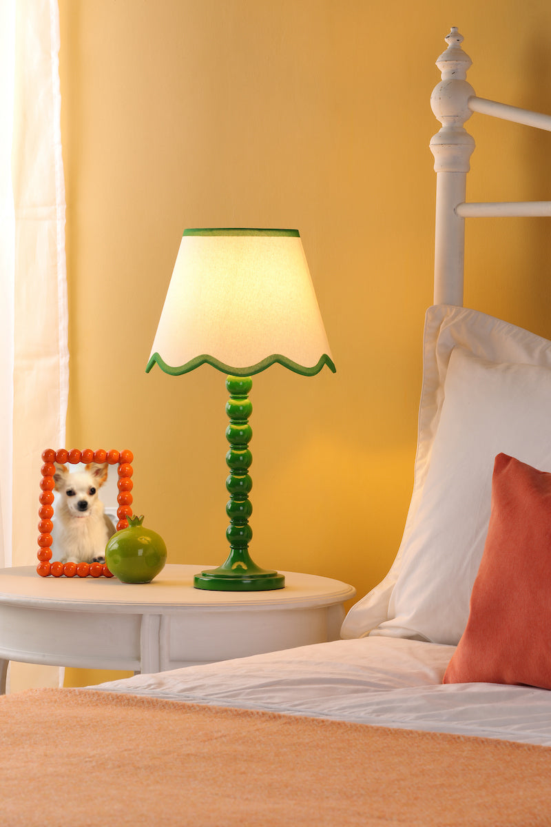 Dar Spool Table Lamp Green With Poma Shade