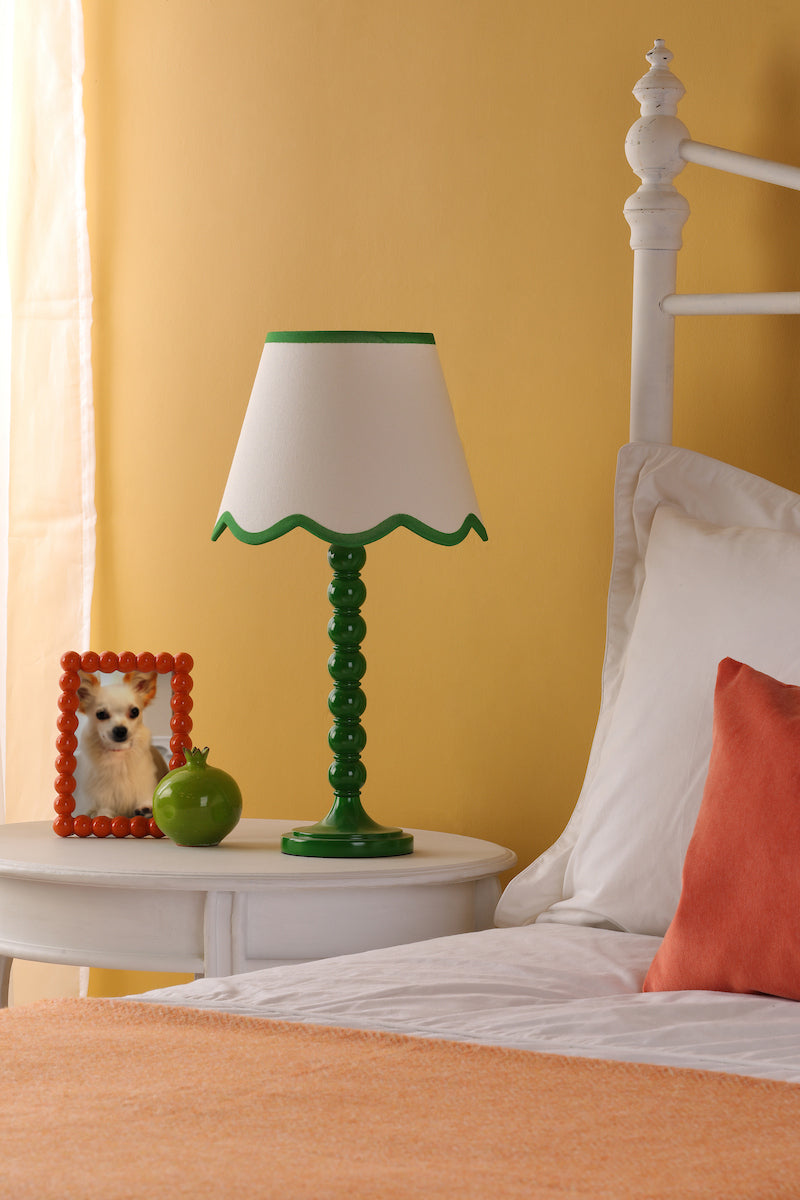 Dar Spool Table Lamp Green With Poma Shade