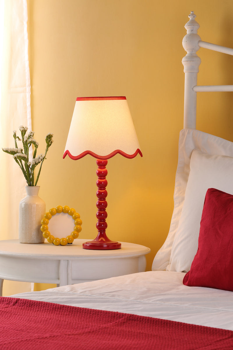 Dar Spool Table Lamp Red With Poma Shade