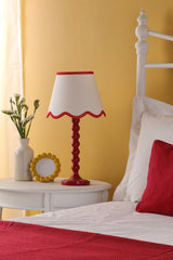 Dar Spool Table Lamp Red With Poma Shade