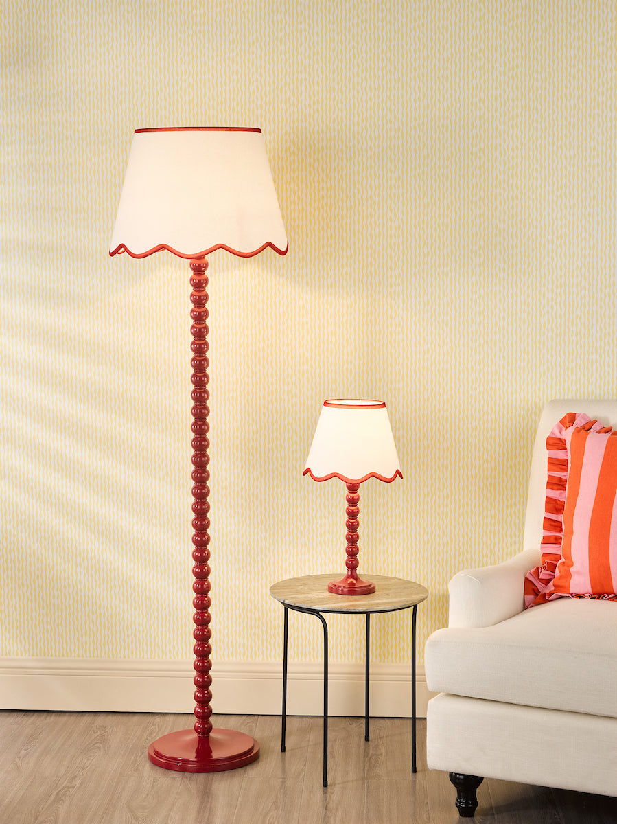 Dar Spool Table Lamp Red With Poma Shade
