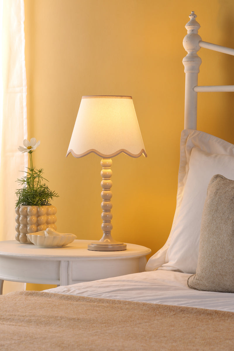 Dar Spool Table Lamp Taupe With Poma Shade