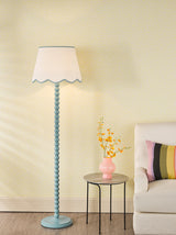 Dar Spool Floor Lamp Blue With Poma Shade