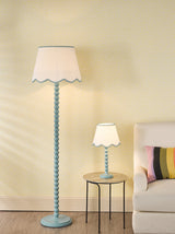 Dar Spool Floor Lamp Blue With Poma Shade