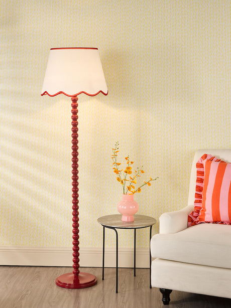 Dar Spool Floor Lamp Red With Poma Shade