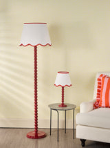 Dar Spool Floor Lamp Red With Poma Shade