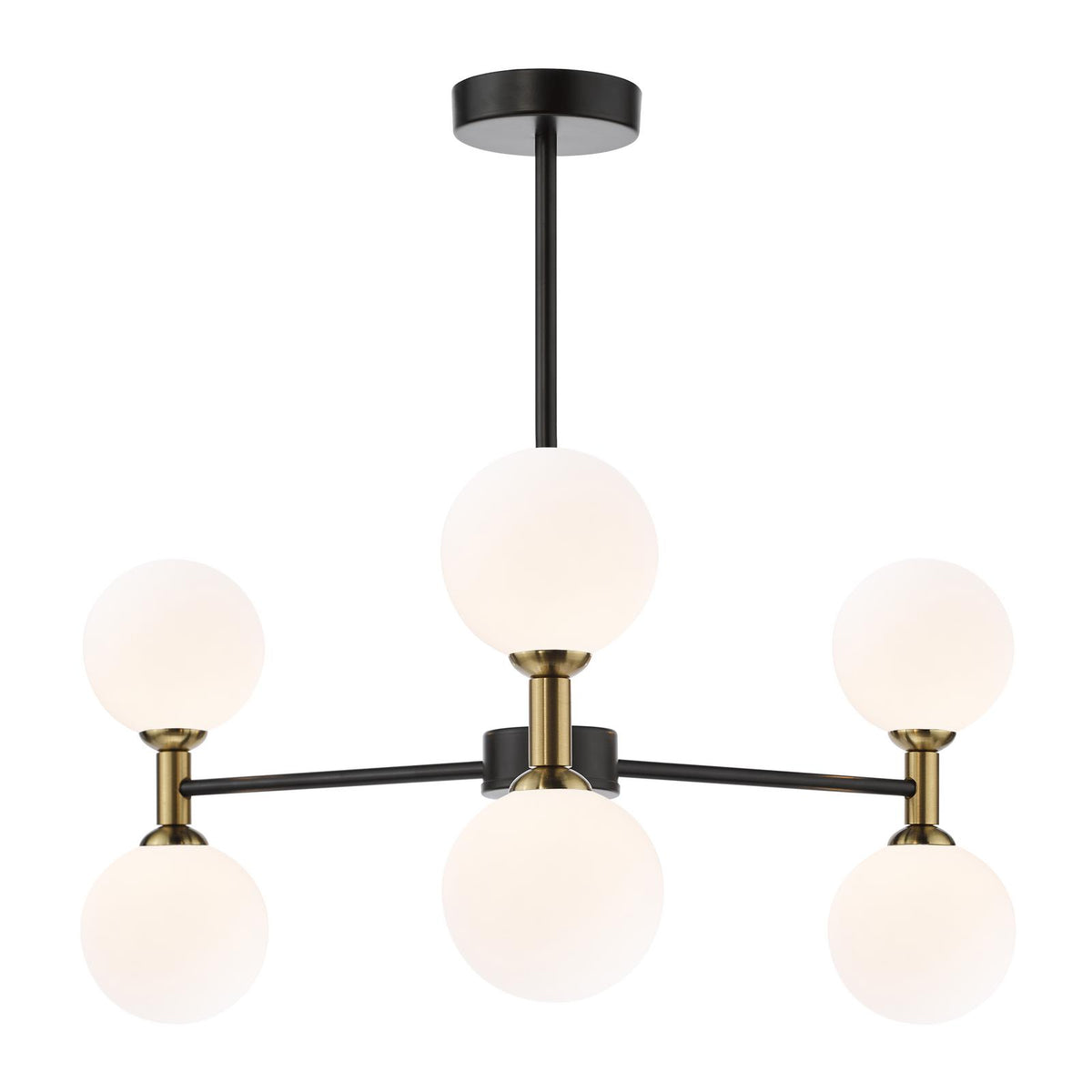 Dar Takara 6 Light Semi-Flush Matt Black and Opal Glass