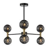 Dar Takara 6 Light Semi-Flush Matt Black and Bronze With Black Confetti Glass