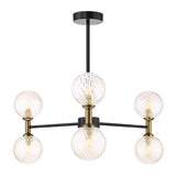 Dar Takara 6 Light Semi-Flush Matt Black and Bronze With Twisted Amber Glass