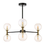 Dar Takara 6 Light Semi-Flush Matt Black and Bronze With Twisted Amber Glass