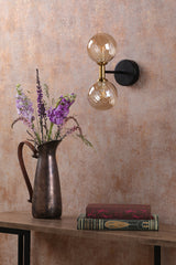 Dar Takara 2 Light Wall Light Matt Black and Bronze With Twisted Amber Glass