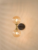 Dar Takara 2 Light Wall Light Matt Black and Bronze With Twisted Amber Glass