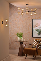 Dar Takara 10 Light Semi-Flush Matt Black and Bronze With Twisted Amber Glass