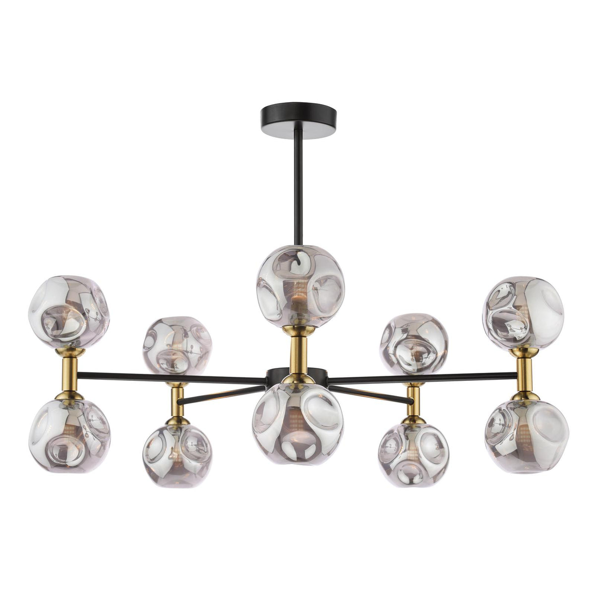 Dar Takara 10 Light Semi-Flush Matt Black and Smoked Glass