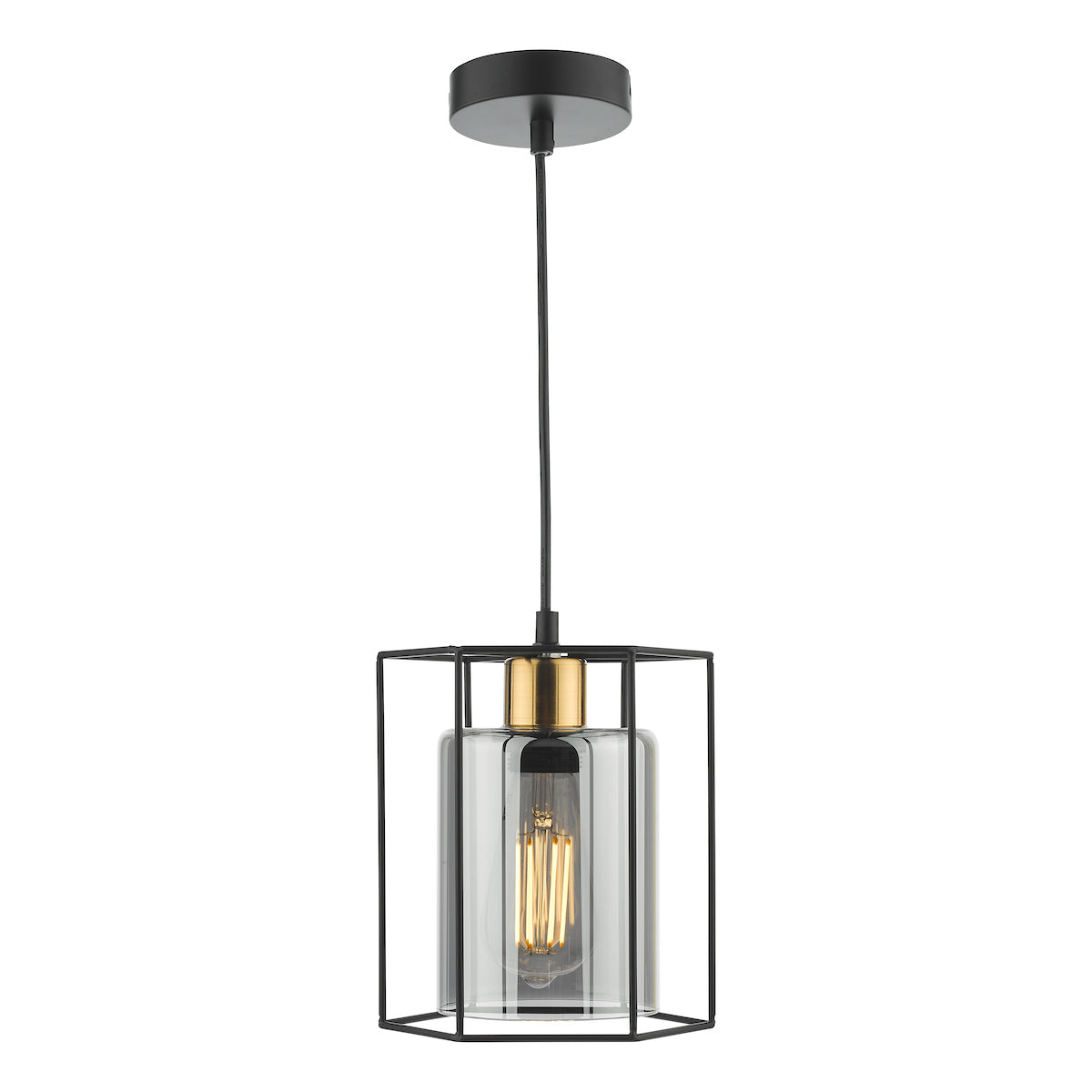 Dar Tatum Pendant Matt Black and Smoked Glass –  from Amos Lighting + Home