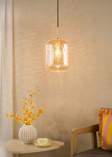 Dar Tavia Pendant Satin Gold and Amber Glass