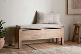 Nkuku Teni Reclaimed Wood Storage Bench with Upholstered Linen Cushion Natural