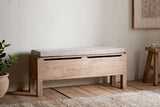 Nkuku Teni Reclaimed Wood Storage Bench with Upholstered Linen Cushion Natural