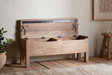 Nkuku Teni Reclaimed Wood Storage Bench with Upholstered Linen Cushion Natural