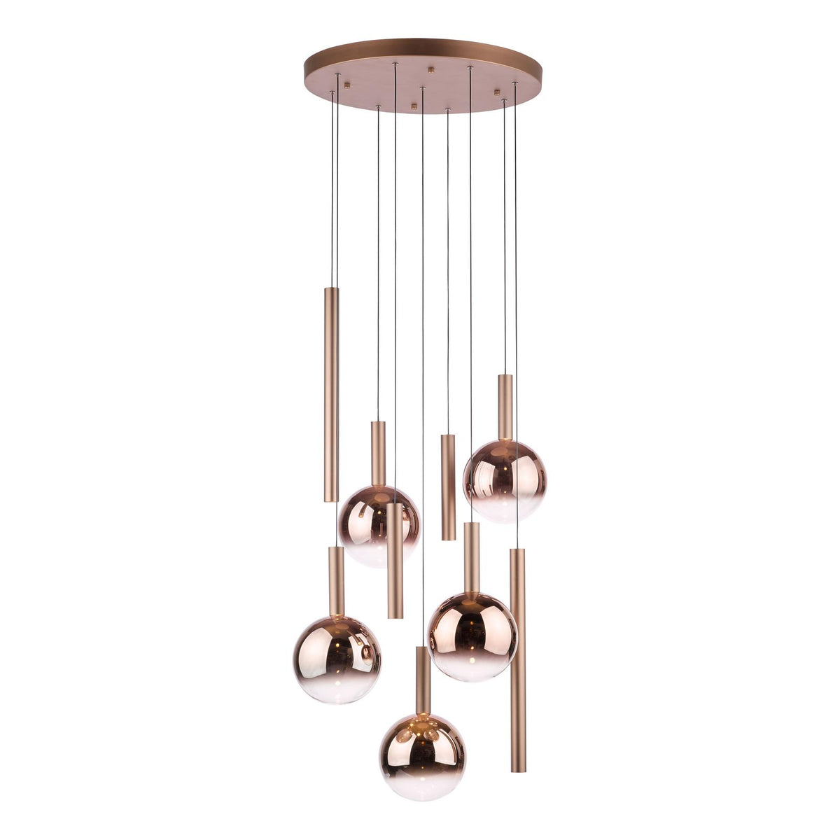 Dar Telis 9 Light Cluster Pendant Matt Bronze and Bronze Ombre Glass LED
