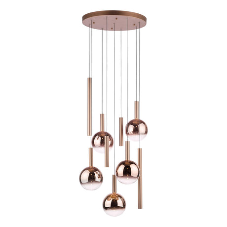 Dar Telis 9 Light Cluster Pendant Matt Bronze and Bronze Ombre Glass LED