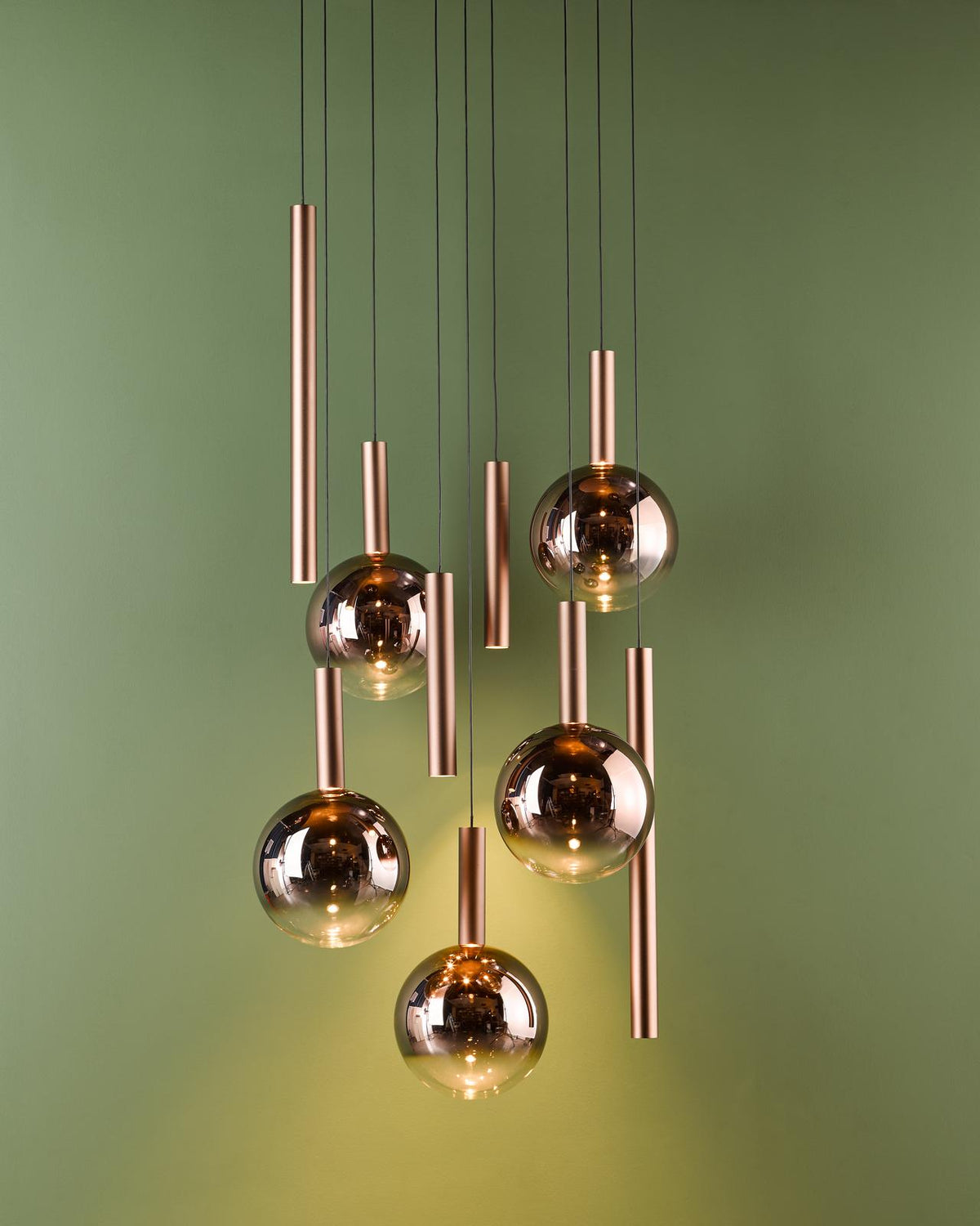 Dar Telis 9 Light Cluster Pendant Matt Bronze and Bronze Ombre Glass LED