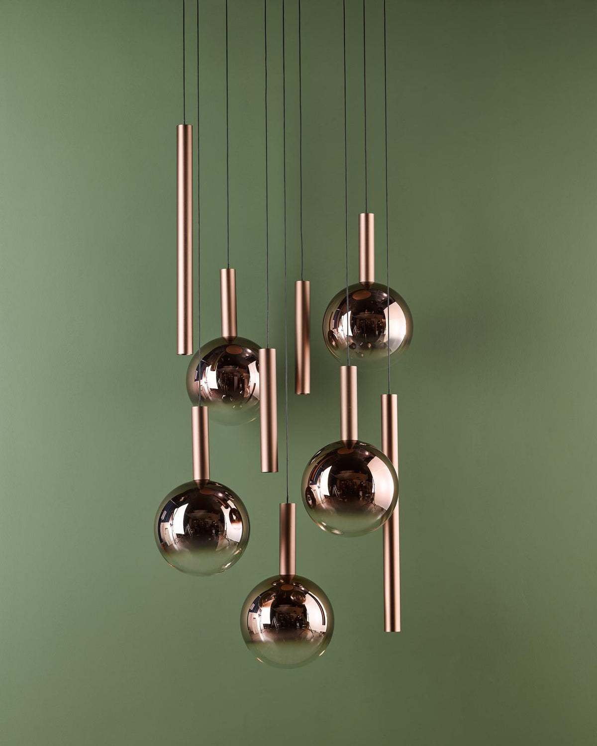 Dar Telis 9 Light Cluster Pendant Matt Bronze and Bronze Ombre Glass LED
