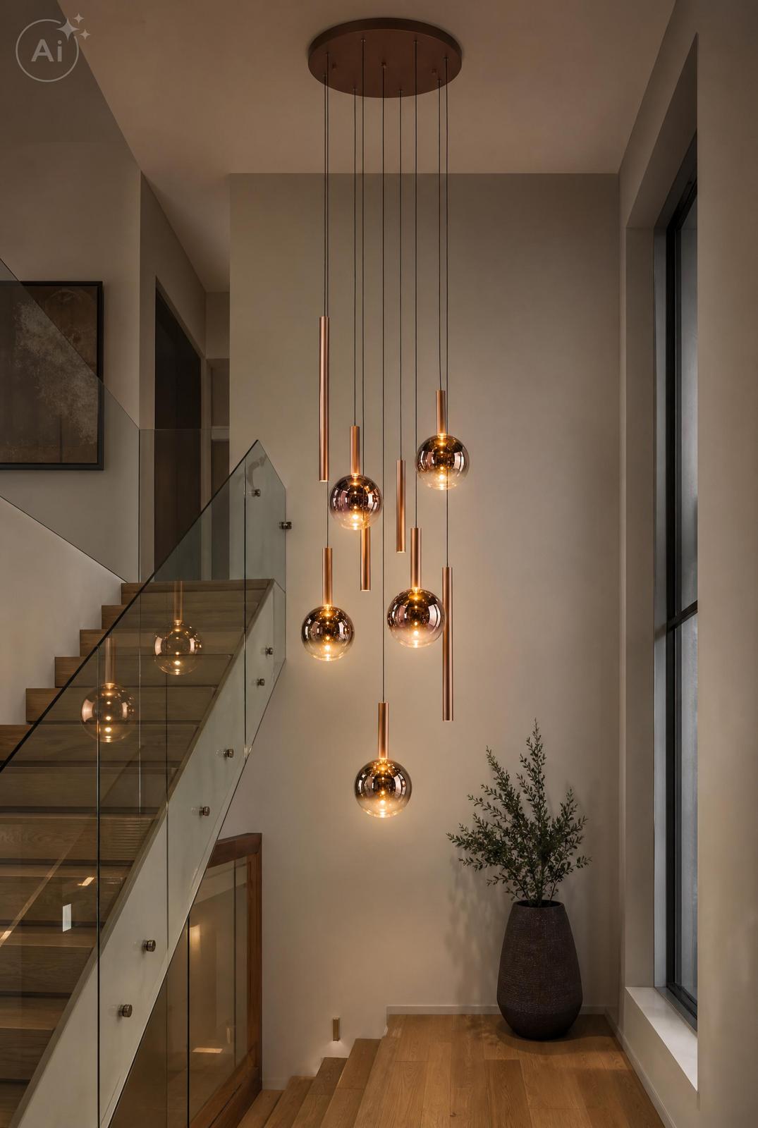 Dar Telis 9 Light Cluster Pendant Matt Bronze and Bronze Ombre Glass LED